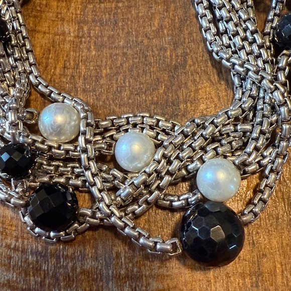 David Yurman Silver and 18k gold onyx and pearl Multi-Strand Bracelet - Picture 7 of 16